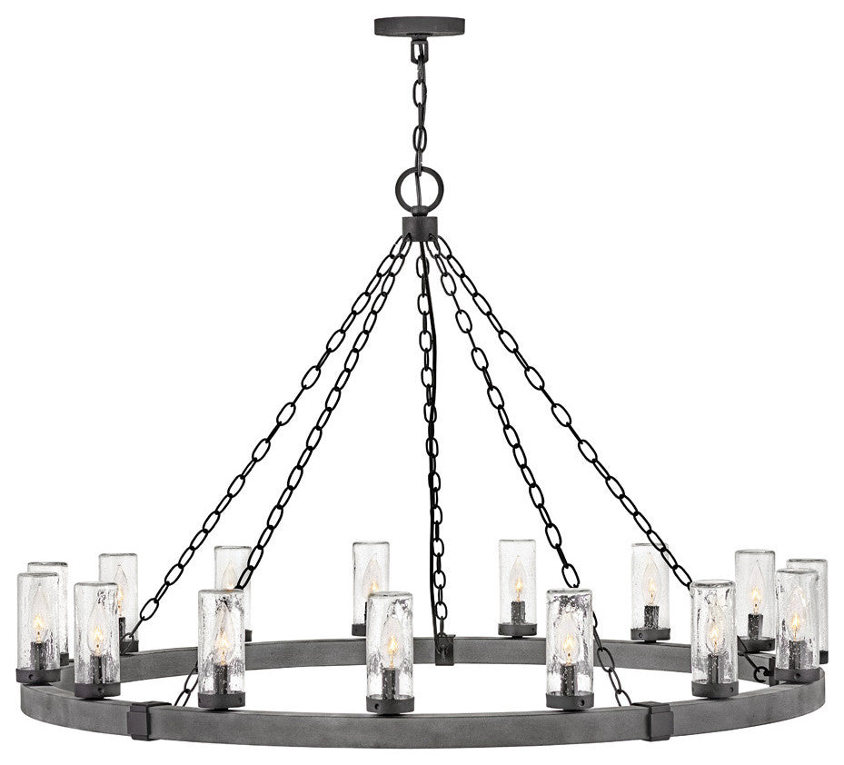 Hinkley Sawyer Outdoor Chandelier, Aged Zinc, 15 Light