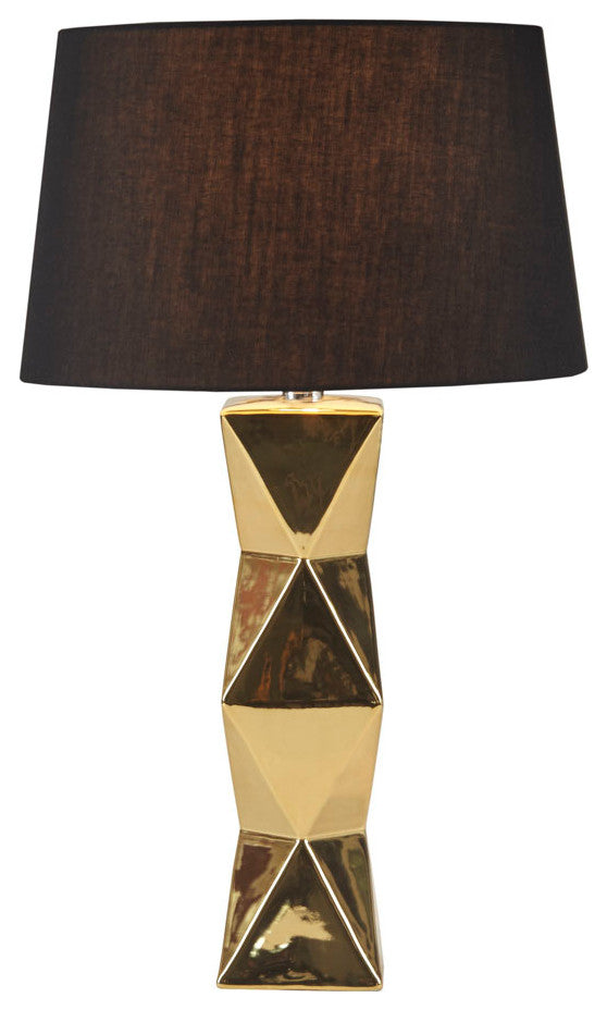 INK+IVY Kenlyn Geometric Ceramic Table Lamp, White, Gold