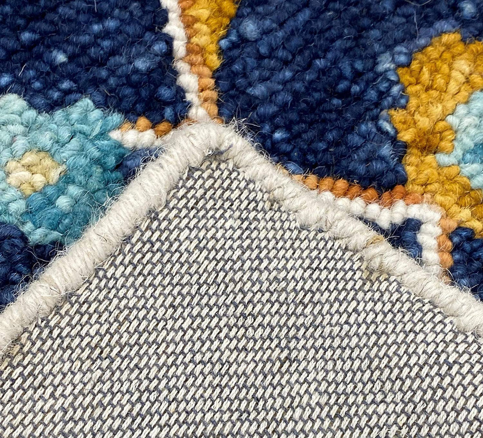 7" x 9" Blue and Gold Intricate Floral Area Rug