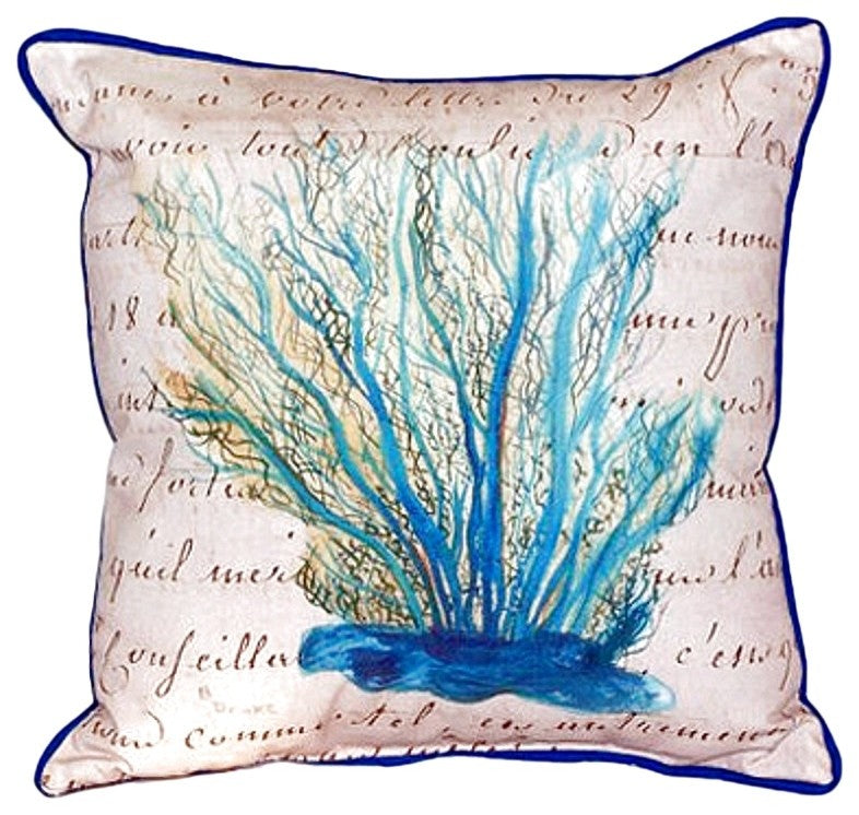 Blue Coral Beige Large Indoor/Outdoor Pillow 18x18