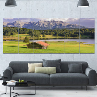 Bavaria with Mountains and Lake, Landscape Canvas Art Print, 70"x28", 6 Panels