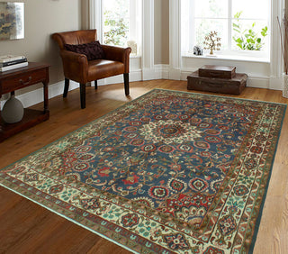 Fine Vintage Distressed Ligia Navy/Beige Rug, 6'11x9'10