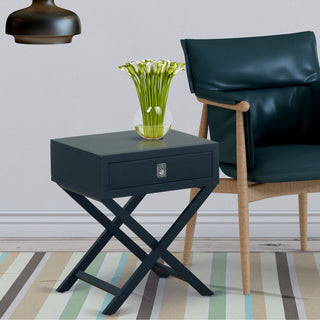 Hamilton Square Night Stand End Table With Drawer, Navy Blue Finish