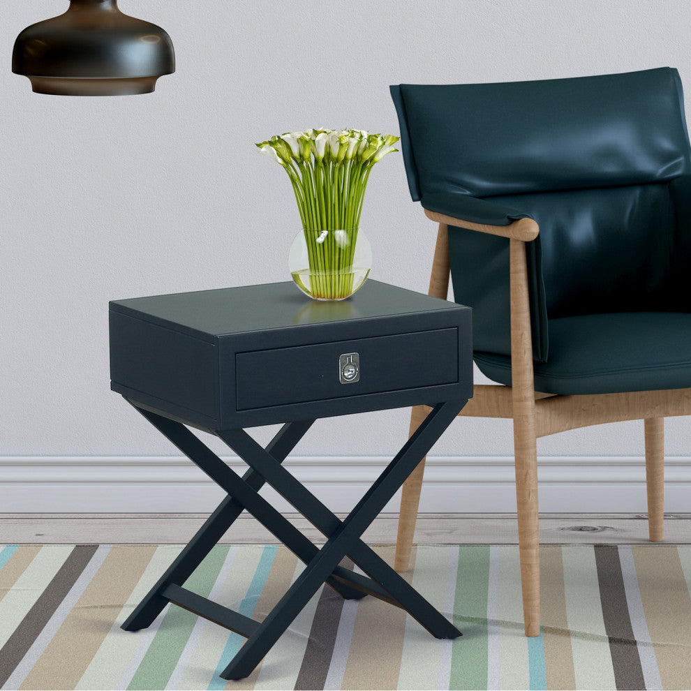 Hamilton Square Night Stand End Table With Drawer, Navy Blue Finish