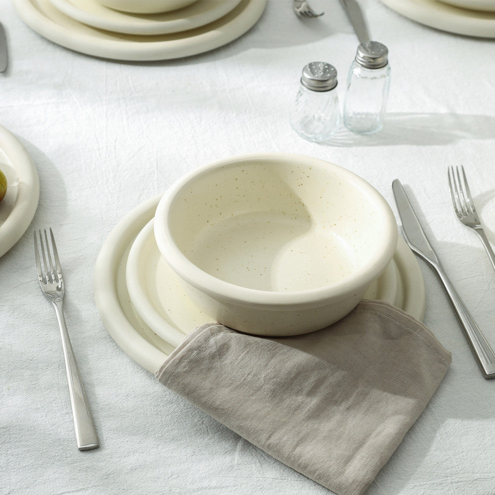 Stone Lain Capri Stoneware 24-Piece Dinnerware Set, White