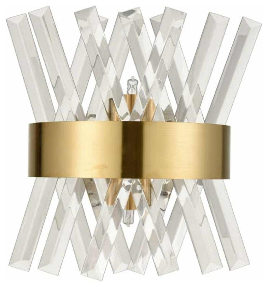 Modern Brass Crystal Wall Sconce Lighting Fixture 2 Pack