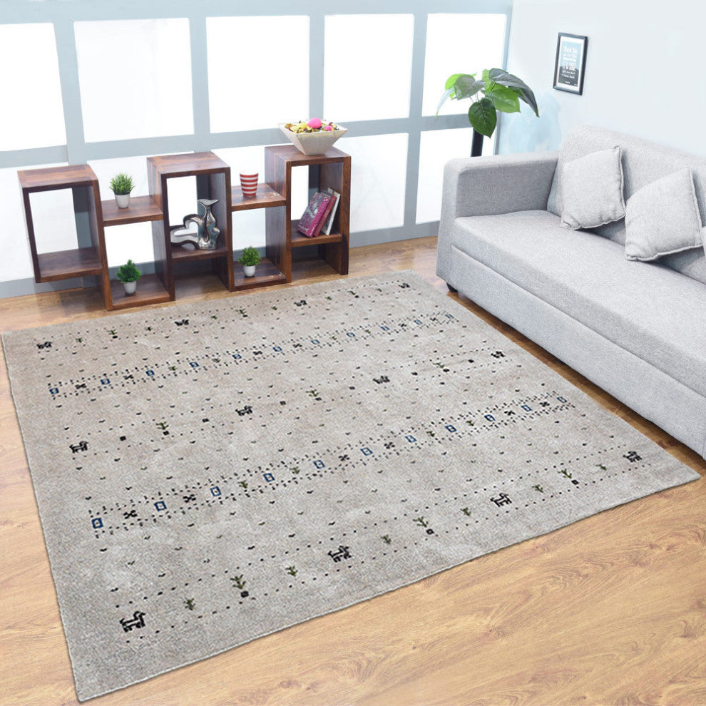 HAND KNOTTED LOOM SILK ECO-FRIENDLY AREA RUG-8'x11',Rectangle,Beige,Contemporary
