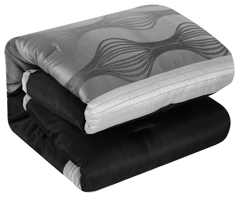 Kath 7-Piece Jacquard Comforter Set, Black Silver, King