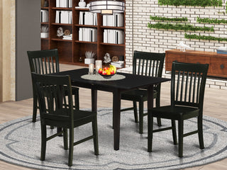 5Pc Kitchen Set 4 Chairs, Butterfly Leaf Small Dining Table, Black