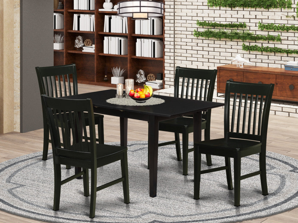 5Pc Kitchen Set 4 Chairs, Butterfly Leaf Small Dining Table, Black