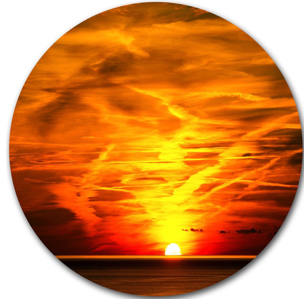 Sunset In Liguria Italy, Landscape Photography Disc Metal Wall Art, 11"