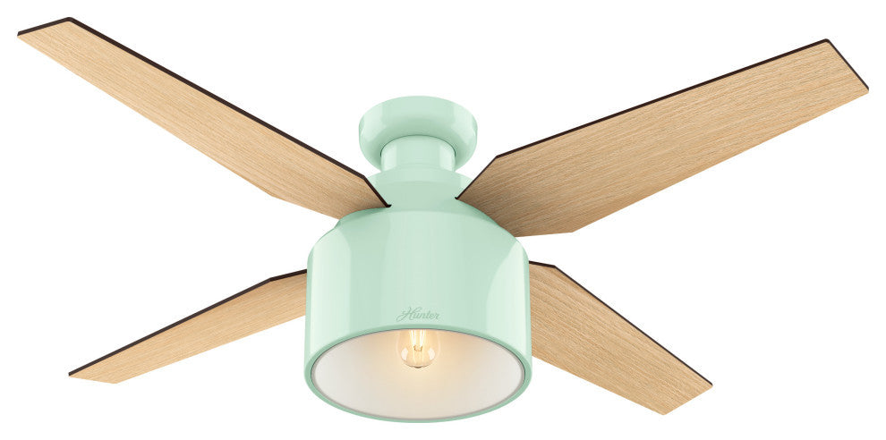 Hunter Fan Company Cranbrook Low Profile Mint Ceiling Fan With Light/Remote, 52"