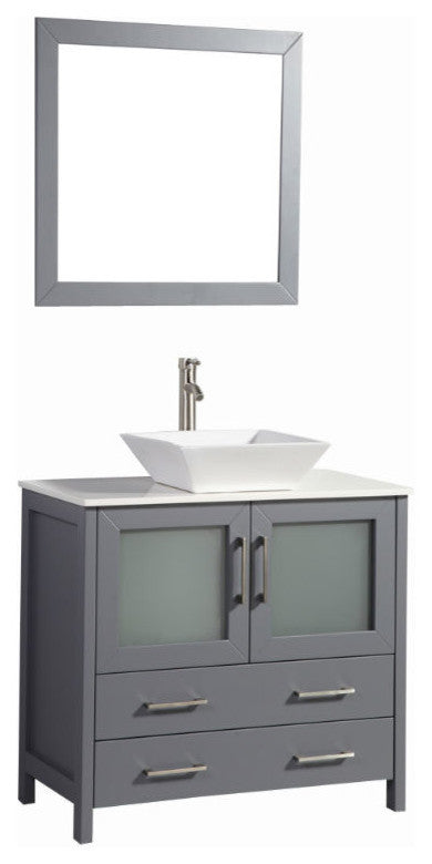 36" Bathroom Vanity With Matching Mirror, Dark Gray