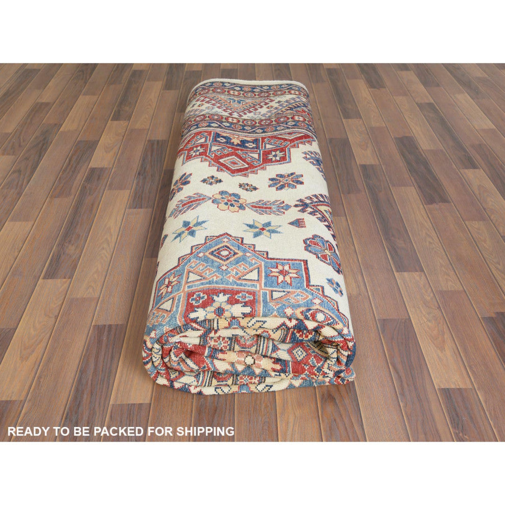 Ivory Afghan Special Kazak Soft Wool Hand Knotted Oriental Rug 9'10" x 13'8"