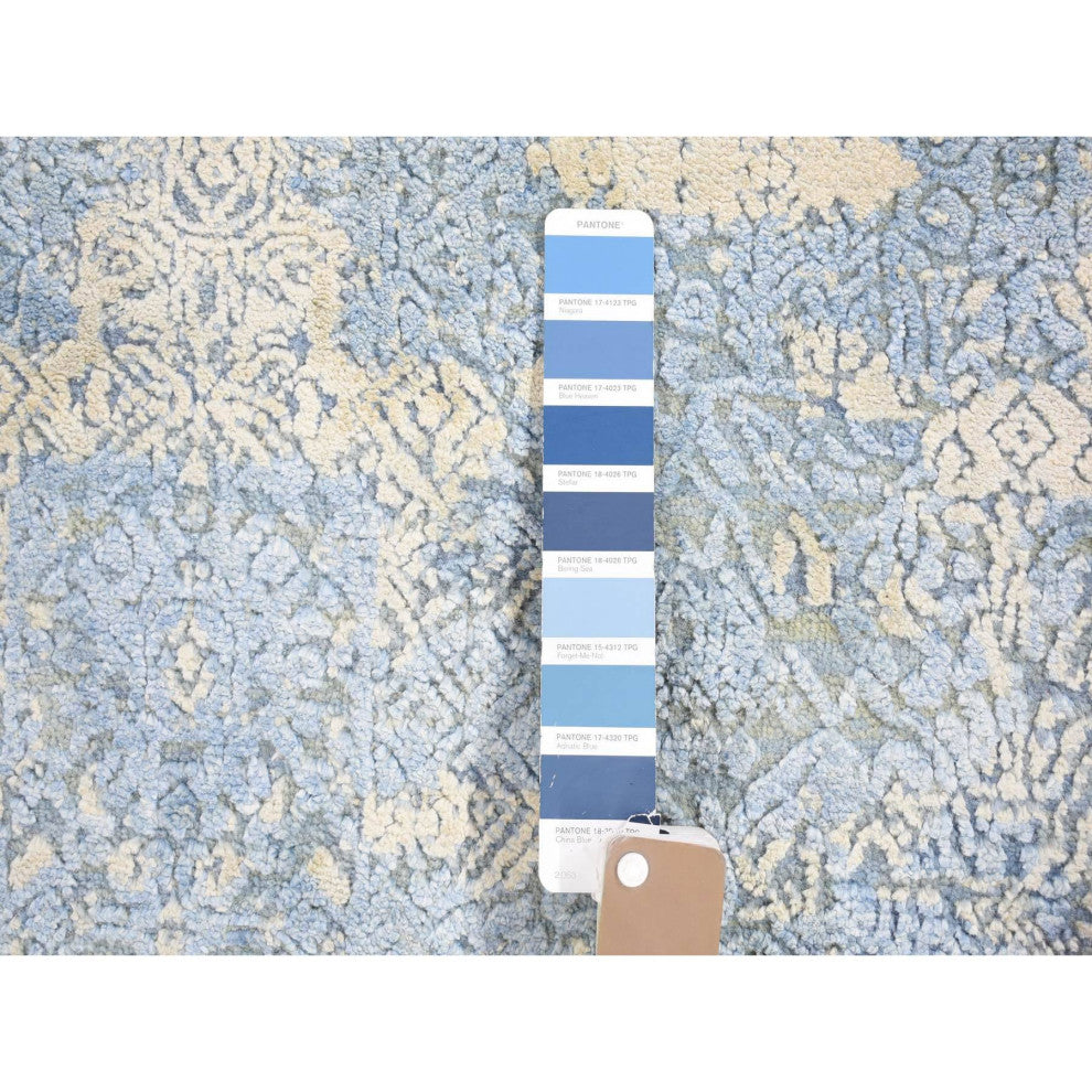 Blue Hand Knotted Wool and Pure Silk Jewellery Design Oriental Rug, 6'0"x6'0"