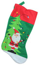 19" Green Felt Santa and Christmas Tree Decorative Stocking With Red Cuff