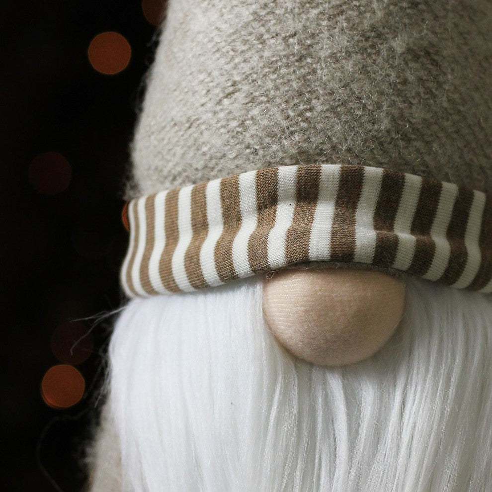 21" Holiday Moments Beige Striped Trim Hat Decorative Table Top Cone Gnome