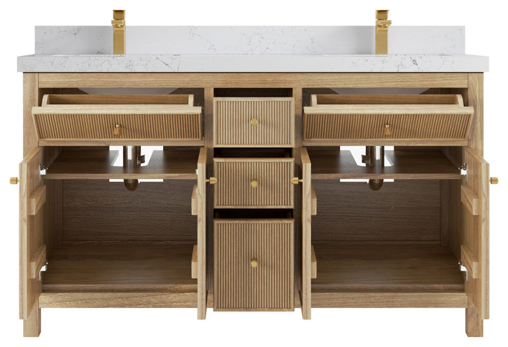 Sonoma 60 Double Bathroom Vanity in Light Natural Teak with 2" Empira Quartz