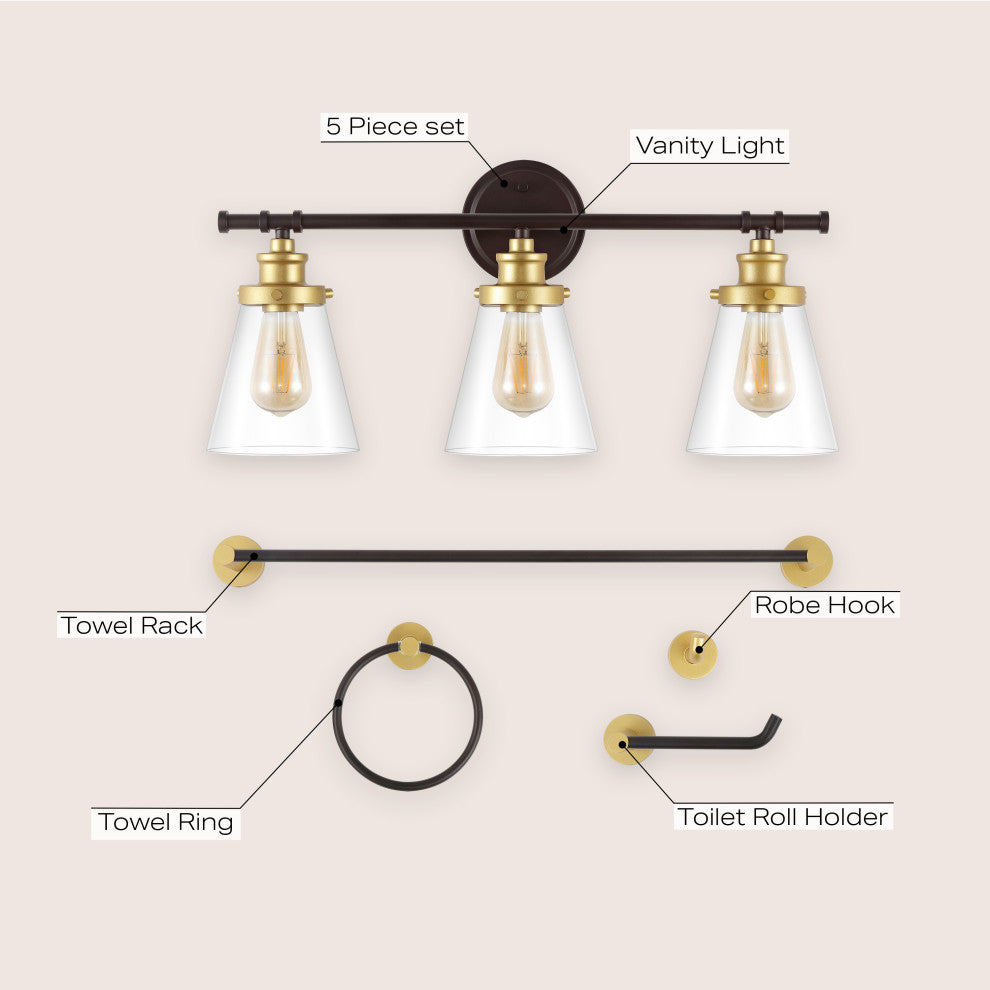 3-Light Traditional Vanity Light, Bathroom Hardware Accessory Set, 5-Piece
