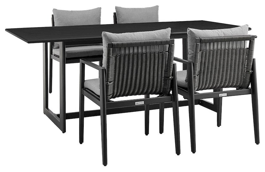 Cayman Outdoor Patio 5-Piece Dining Table Set in Aluminum with Gray Cushions