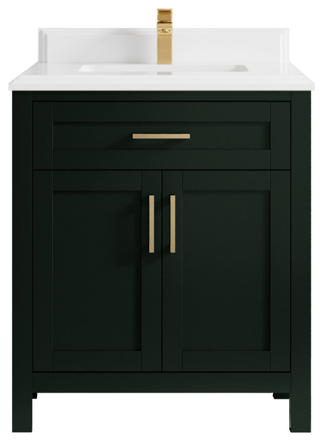 Cambridge 30 Single Sink Bath Vanity in Dark Forest Green 1.5" White Quartz