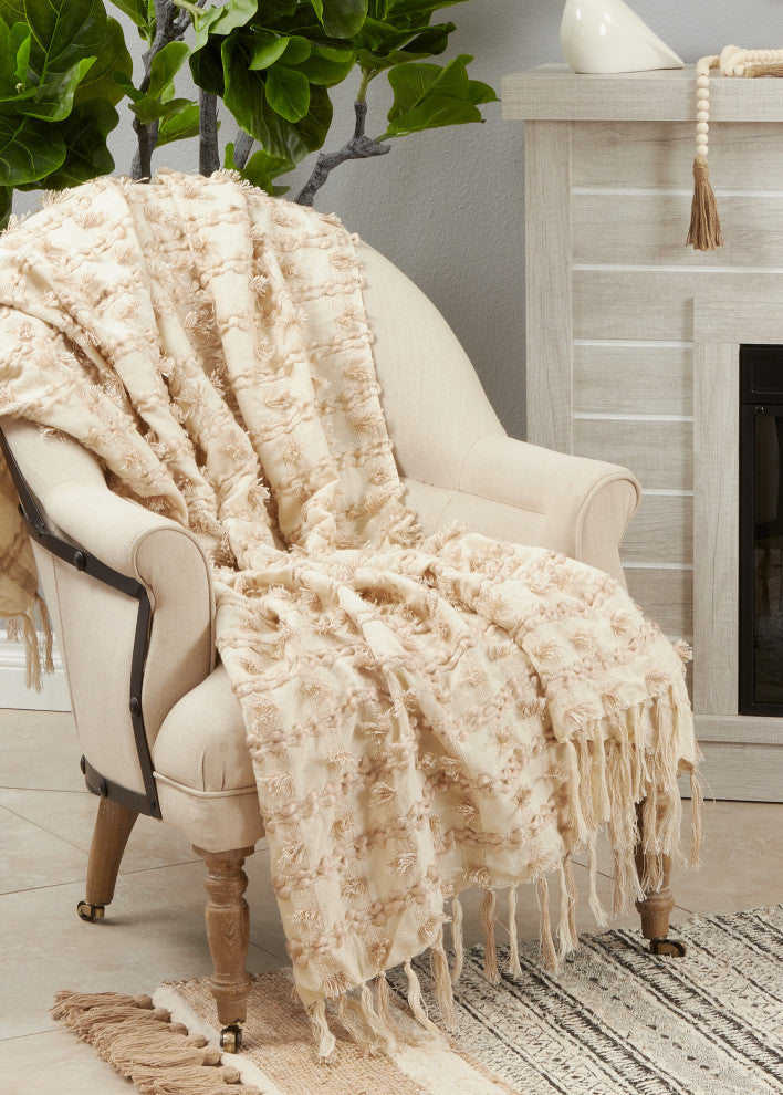 Throw Blanket With Fringe Striped Design
