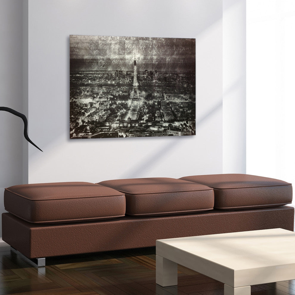 "Paris at Night" Reverse Printed on Tempered Glass With Silver Leaf Wall Art