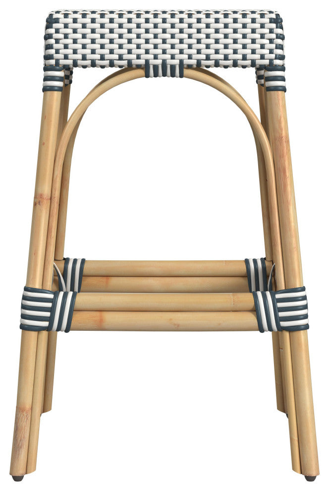 Tobias 30" Rectangular Rattan Barstool, Navy