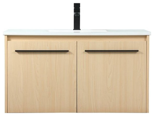 Elegant Decor Penn 36" Aluminum Alloy MDF Single Bathroom Vanity in Maple