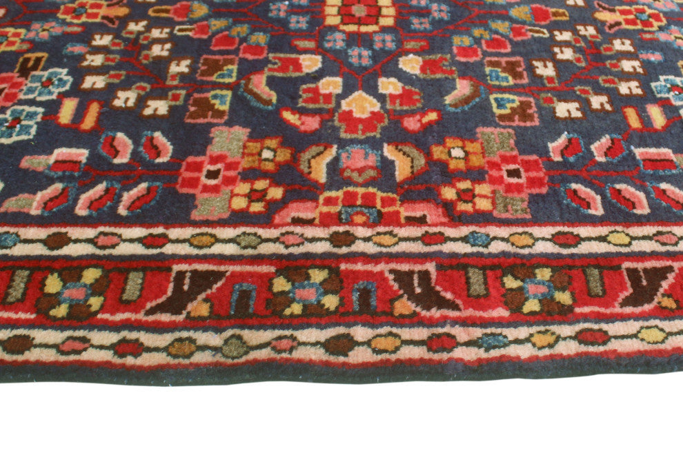 Fine Vintage Distressed Adriadna Red/Navy Runner, 3'3x12'7