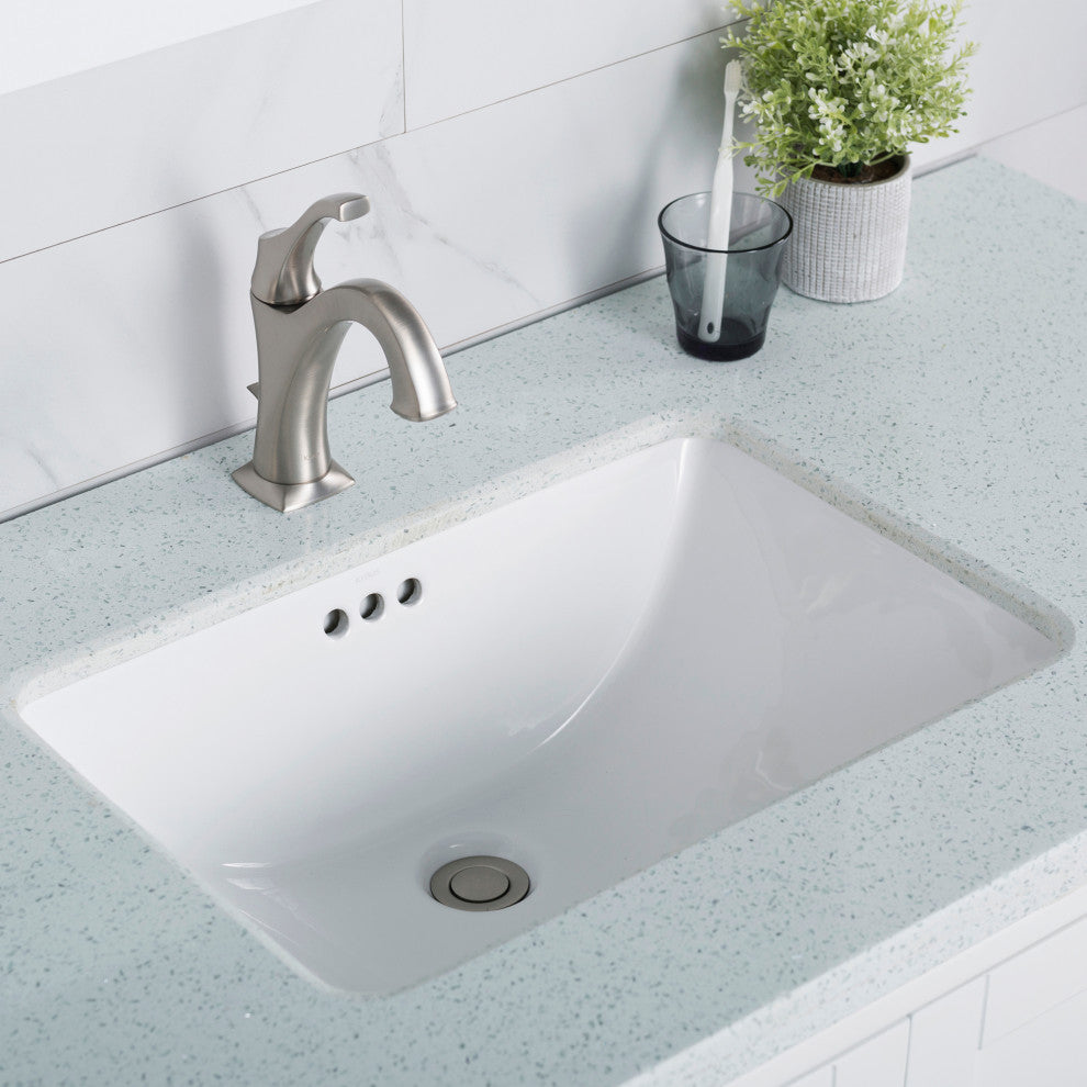 Elavo Ceramic Rectangle Undermount Bathroom Sink, White