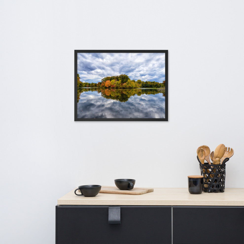Autumn Reflections Rural Landscape Framed Photo Paper Wall Art Prints, Black, 18" X 24"