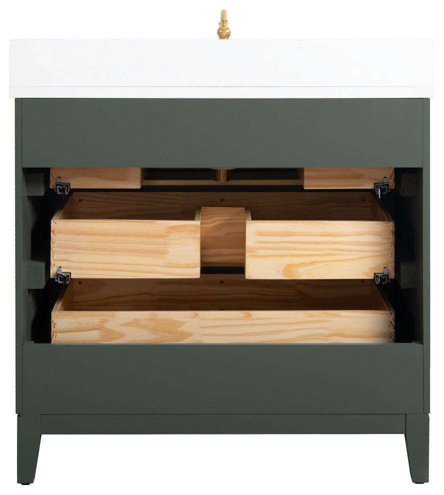 Vanity Art Bathroom Vanity With Sink, Vintage Green, 36" Single