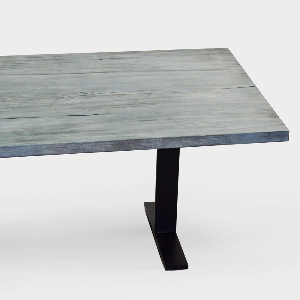 White Oak Plank Dining Table and Black Metal Legs, Light Gray