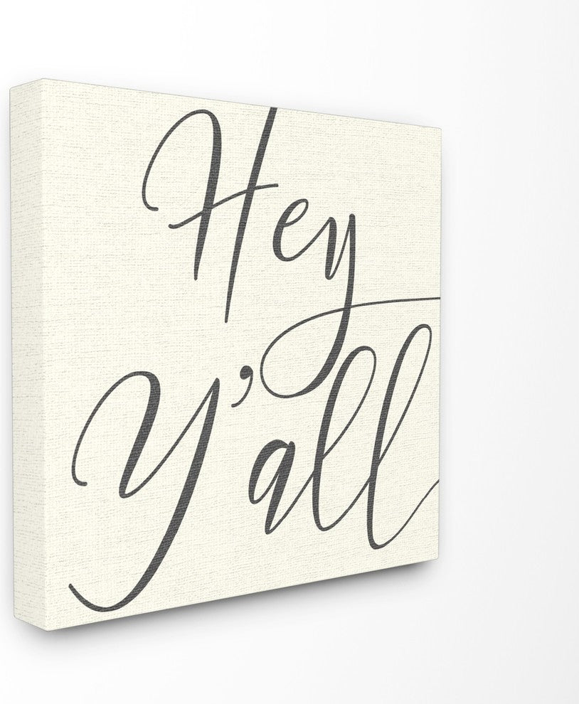 Hey Y'all Simple Script Typography Oversized Stretched Canvas Wall Art, 24"x24"