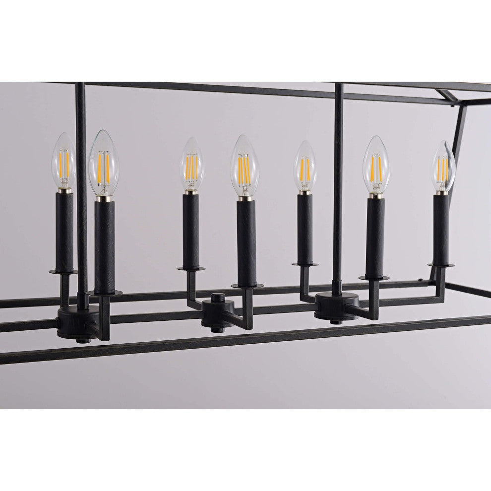 Iris 8-Light Antique Black Rectangle Candle Chandelier