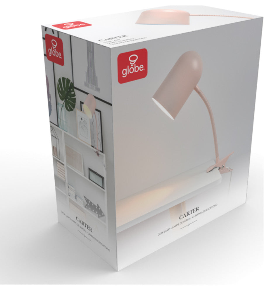 Matte Pink Clip-Arm Desk Lamp, Adjustable Arm