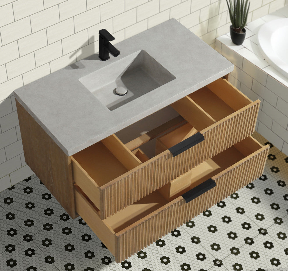 Ari Kitchen and Bath San Diego Bath Vanity, Weathered Fir, 42", Floating