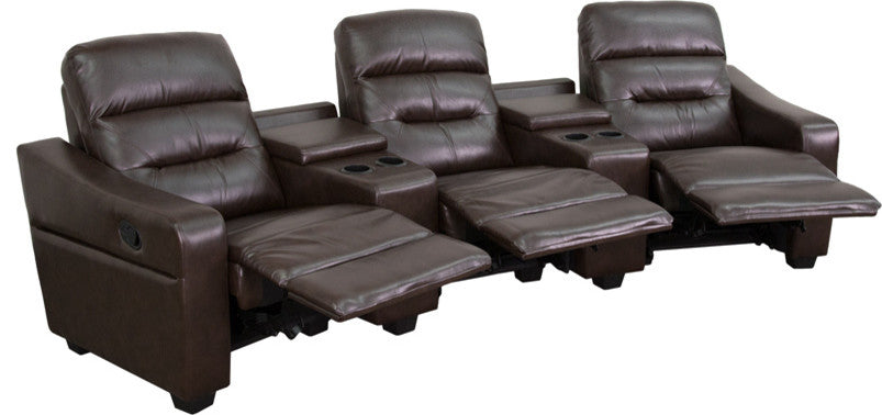 Futura Series 3-Seat Reclining Leather Seating Unit, Cup Holders, Brown