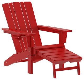 Halifax HDPE Adirondack Chair w/ Cup Holder & Pull Out Ottoman, Red
