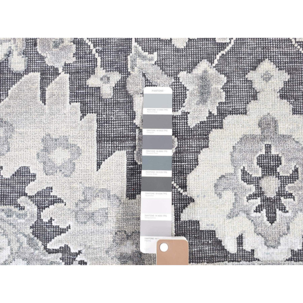 Thunder Gray, Hand Knotted Oushak Influence Silk Wool Oriental Rug, 7'9"x10'