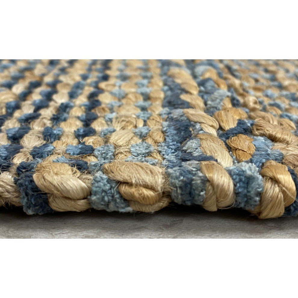 5" x 7" Blue and Tan Braided Stripe Area Rug