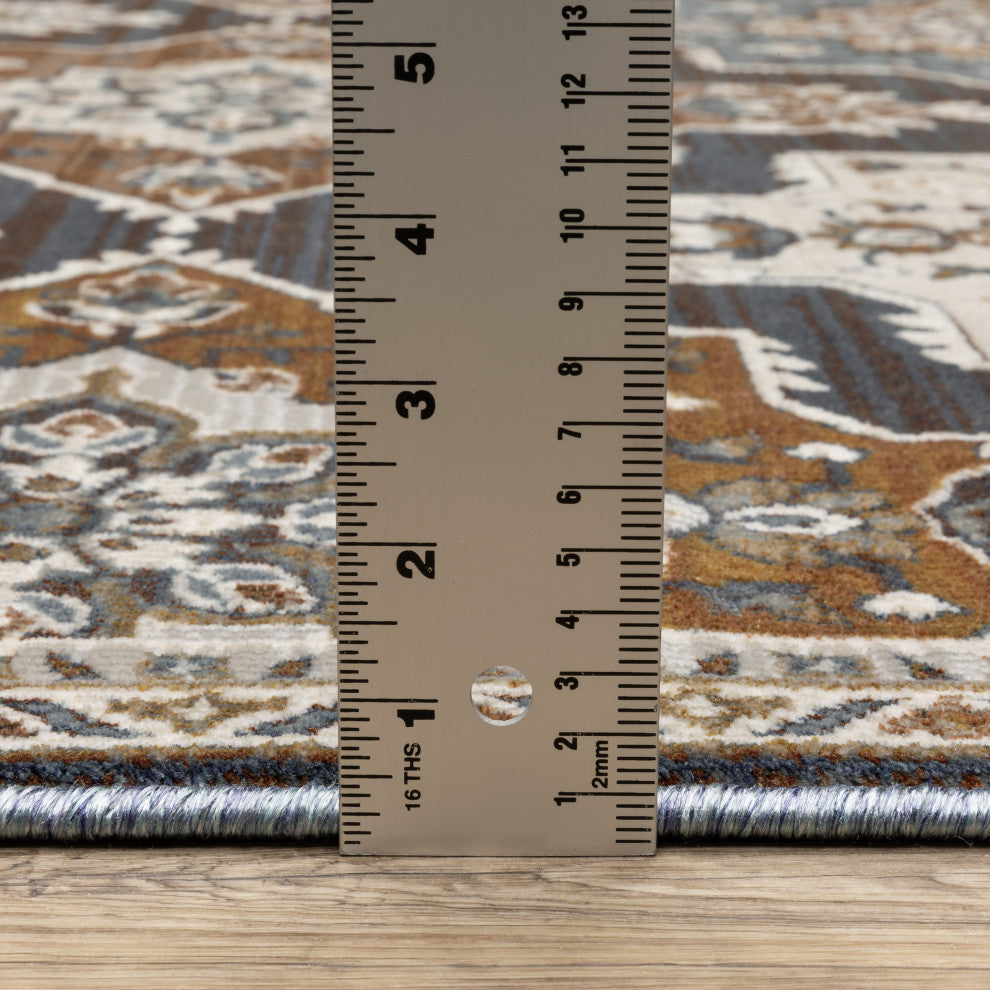 Emilia Panel Medallions Blue/ Rust Area Rug 5'3" x 7'6"