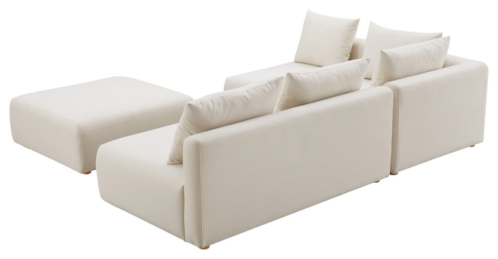 Hangover 4-Piece Modular Upholstered Chaise Sectional, Cream Linen