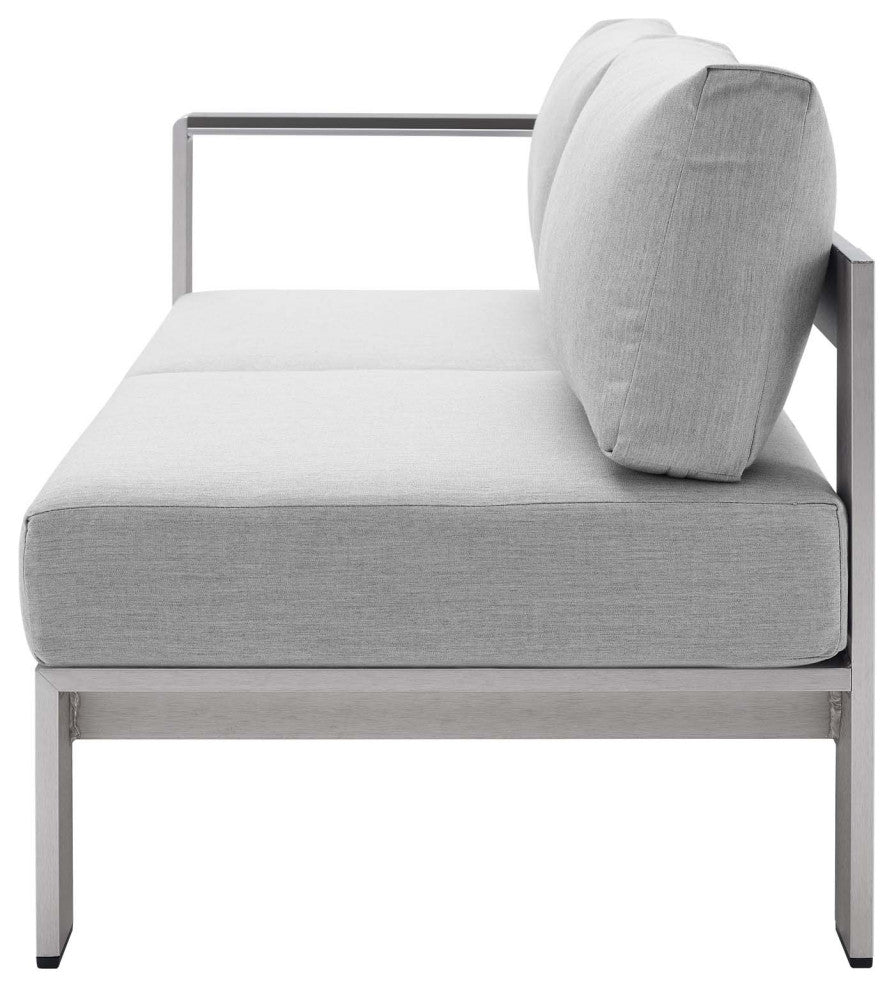 Sectional Sofa Chair Table Set, Sunbrella, Aluminum, Silver Gray, Outdoor