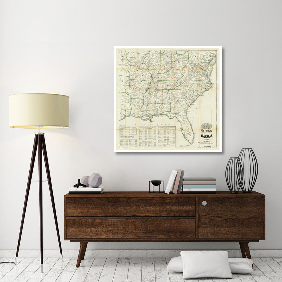 "The United States Historical War Map, 1862" Print by Asher and Company, 46"x45"