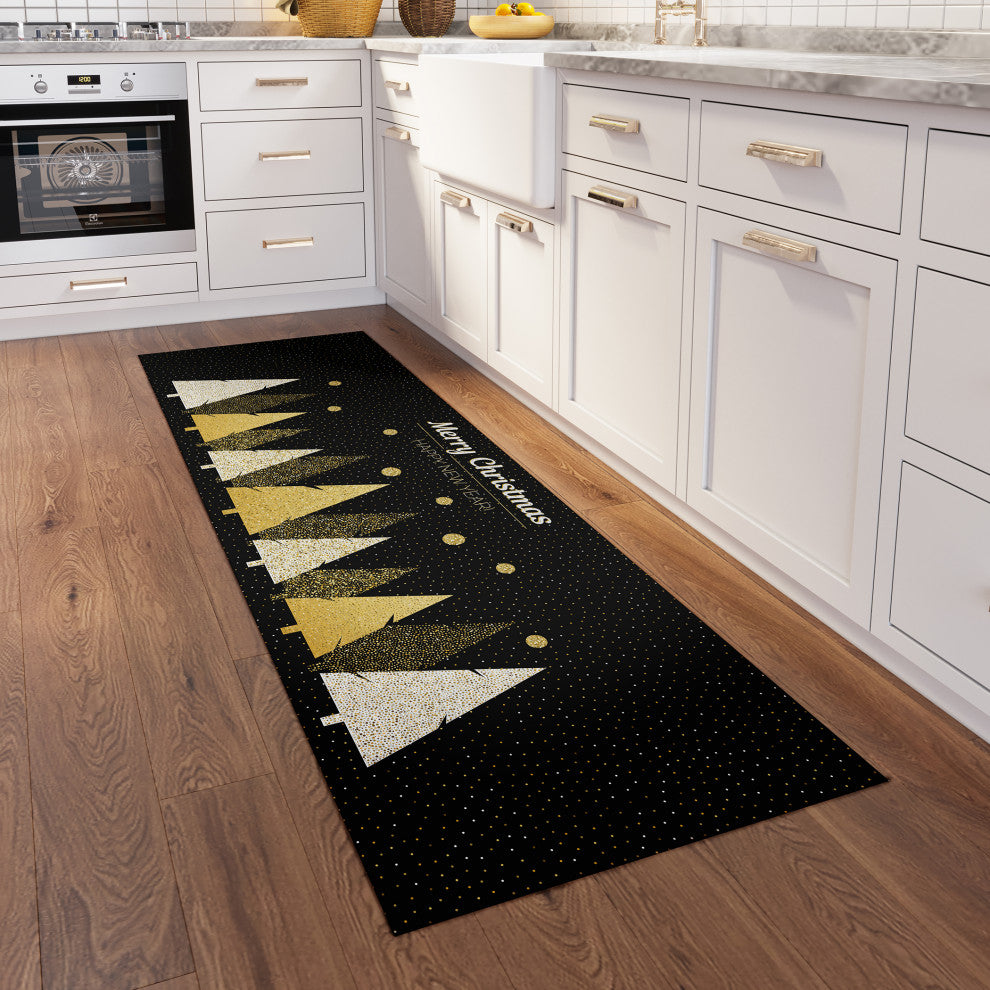 Indoor/Outdoor Wonderland WN11 Black Machine Washable 2'3" x 7'6" Runner Rug