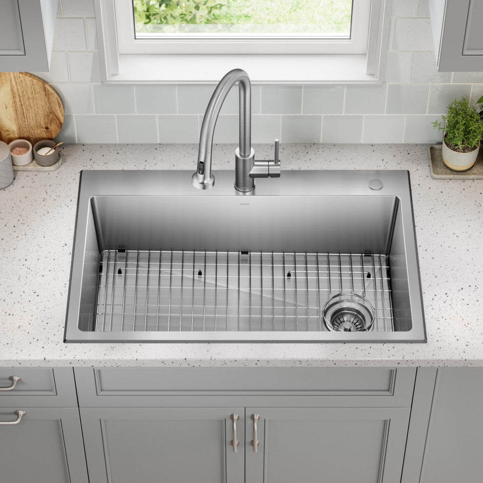 KRAUS Fairlane 33" Drop, / Top Mount 1-Bowl Stainless Steel Kitchen Sink