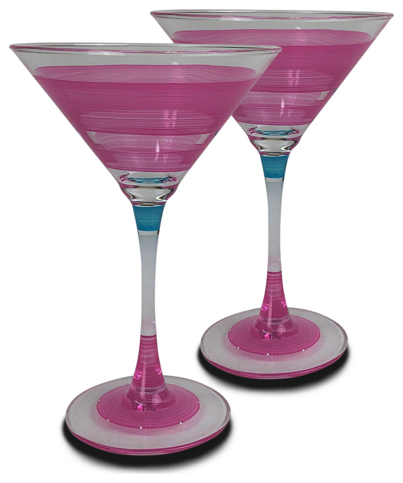 Retro Stripe Pink Martini Glasses, Set of 2