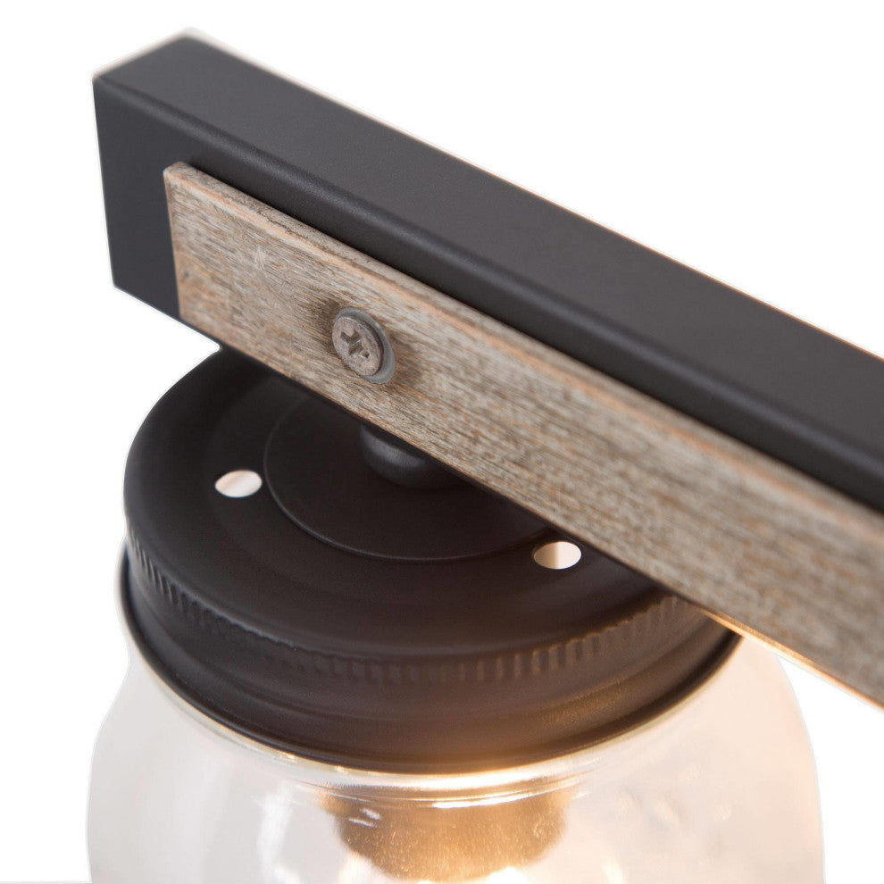 LNC Farmhouse 3-Light Bathroom Vanity Light with Mason Jar Shade and Wood Accent